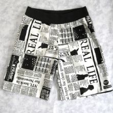 Black and White, Unique Newsprint Cotton Shorts